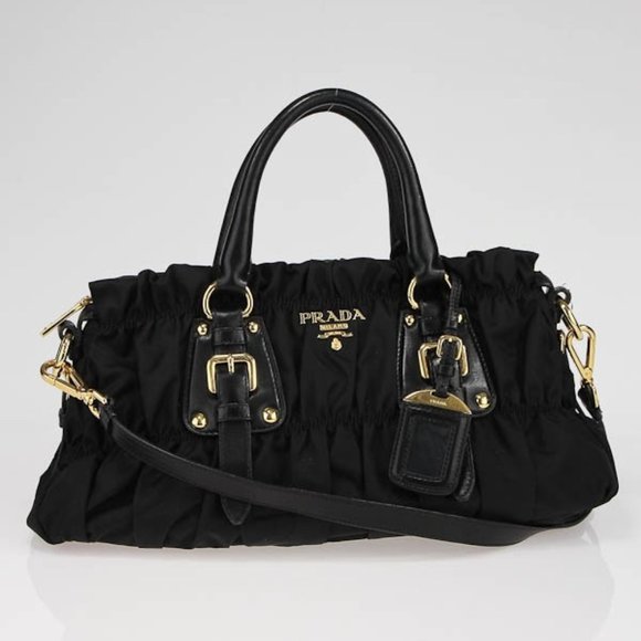 Prada Handbags - Prada Black Tessuto Gauffre Nylon Ruched bag